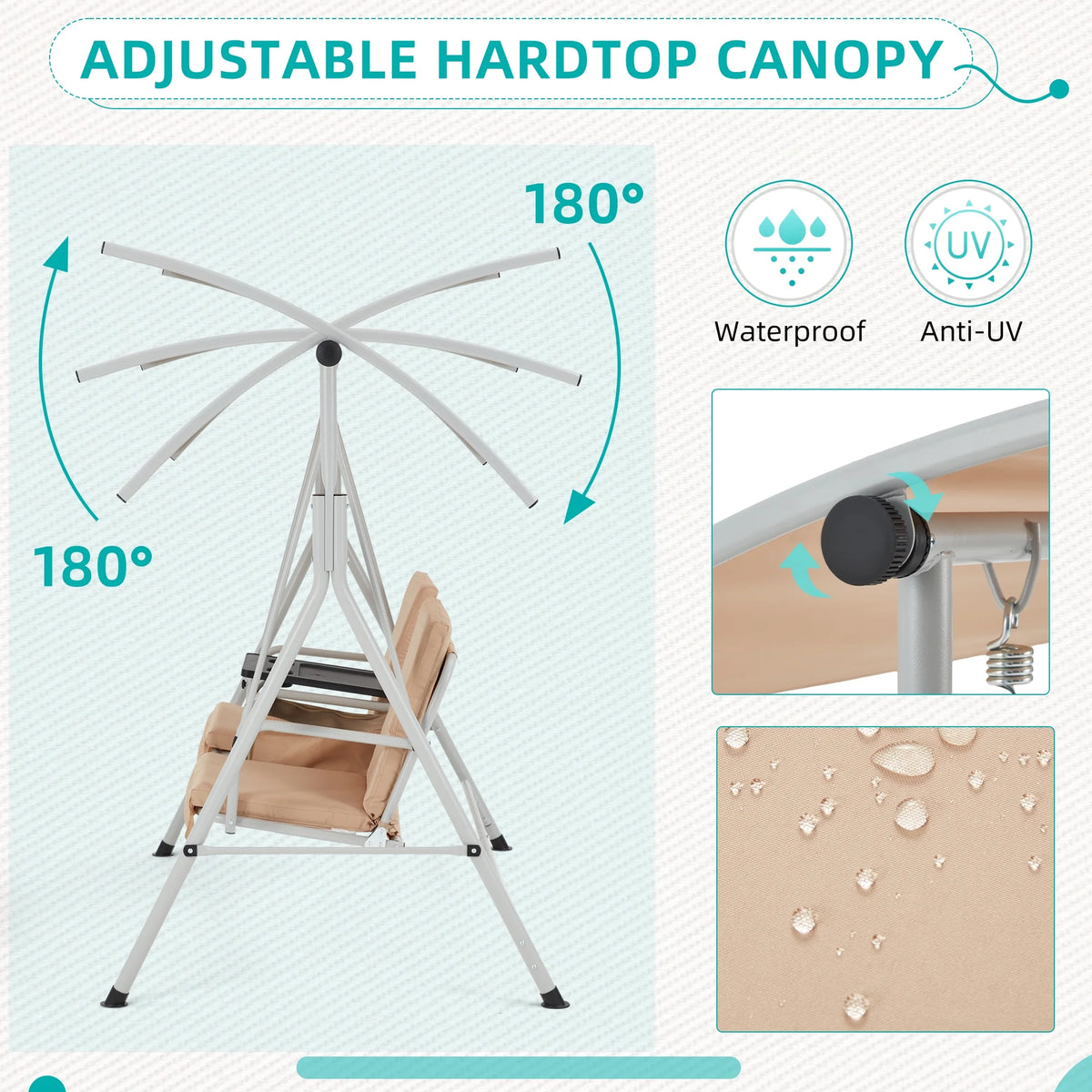 HOMREST Patio Swing with Adjustable Canopy��Heavy Duty 650 LBS Outdoor Swing with Pivot Storage Table & 4 Cup Holders & Cushions for Yard, Lawn, Backyard, Navy Blue