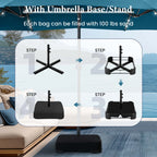 Summit Living 15 FT Double-Sided Solar Patio Umbrella with Base Large Outdoor Umbrella with LED Solar Lights - Haze Blue
