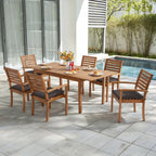 7 Piece Patio Dining Set, Outdoor Acacia Wood Furniture Set, Extendable Rectangular Table and 6 Stackable chairs w/Removeable Fabric Cushion, FSC Certified, for Deck Garden Backyard