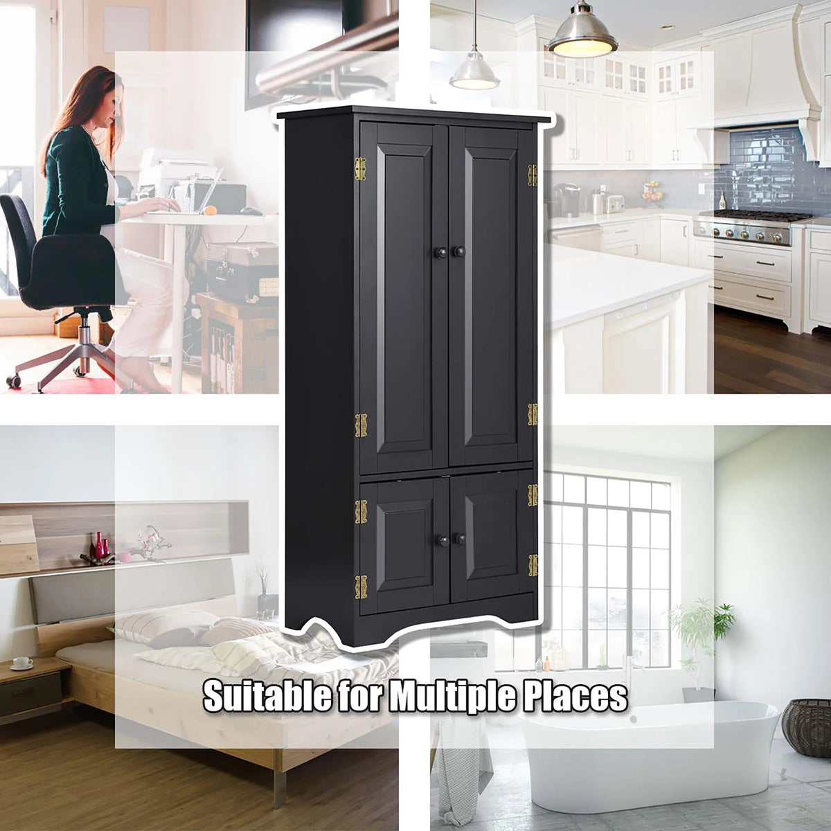 Costway Accent Storage Cabinet Adjustable Shelves Antique 2 Door Floor Cabinet Cream White