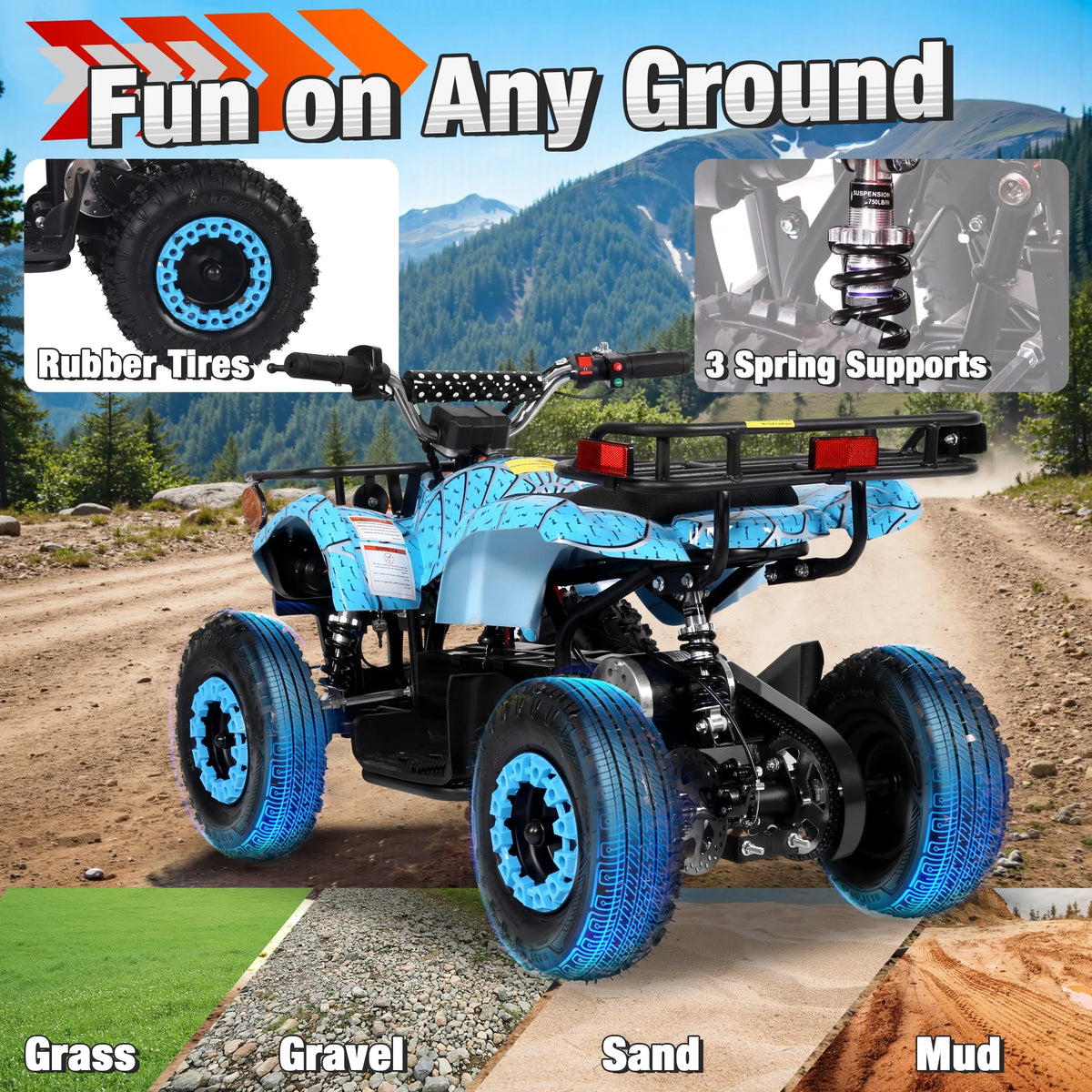 ATV for Kids, 36 Volt Ride on Toys, 500w Motor Quad Bike for Big Kids, Power Car Wheel with Metal Frame, Speed Control, Suspension, Black