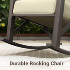 MRUAKA Rocking Chair Bistro Set,3 Piece Outdoor Patio Furniture Set with 2 Rockers and 1 Metal Coffee Table with Thick Cushions for Porch,Backyard,Poolside,Beige