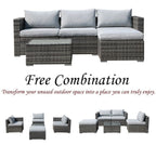 Patiorama 5-Piece Patio Furniture Set, Outdoor Sectional Conversation Set, All-Weather Grey PE Wicker with Light Grey Cushions, Backyard Porch Garden