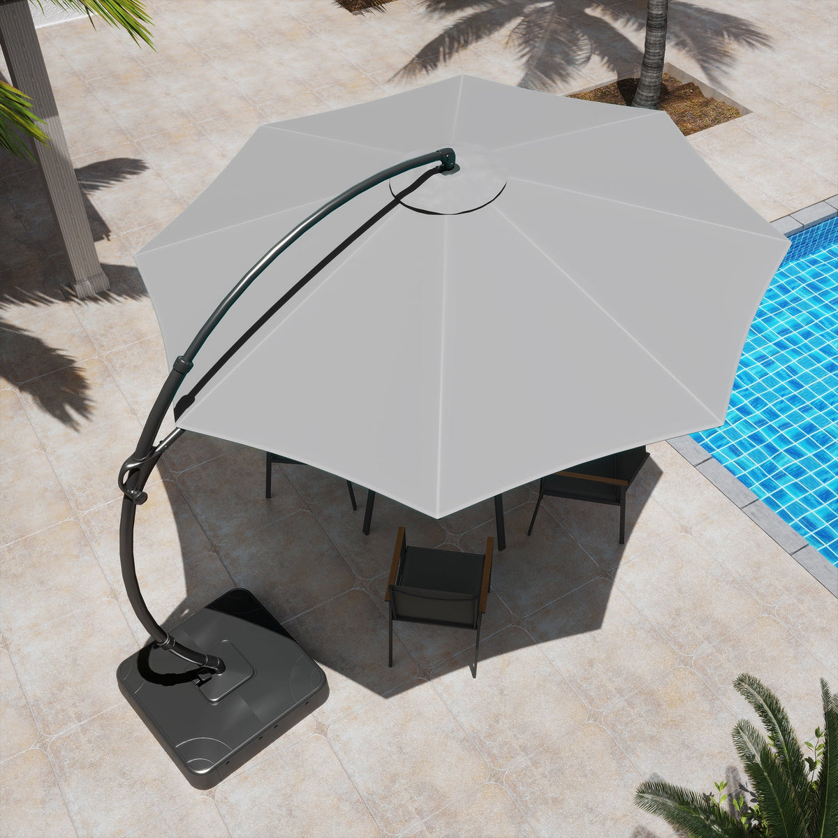 LAUSAINT HOME 11FT Patio Umbrella with Base, Outdoor Deluxe Curvy Cantilever Umbrella for Patio Pool Deck, Champagne