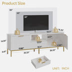 Bestier 55" LED TV Stand for TVs up to 60" Modern High Gloss Entertainment Center with Drawers Cabinets Fluted TV Console, White & Gold