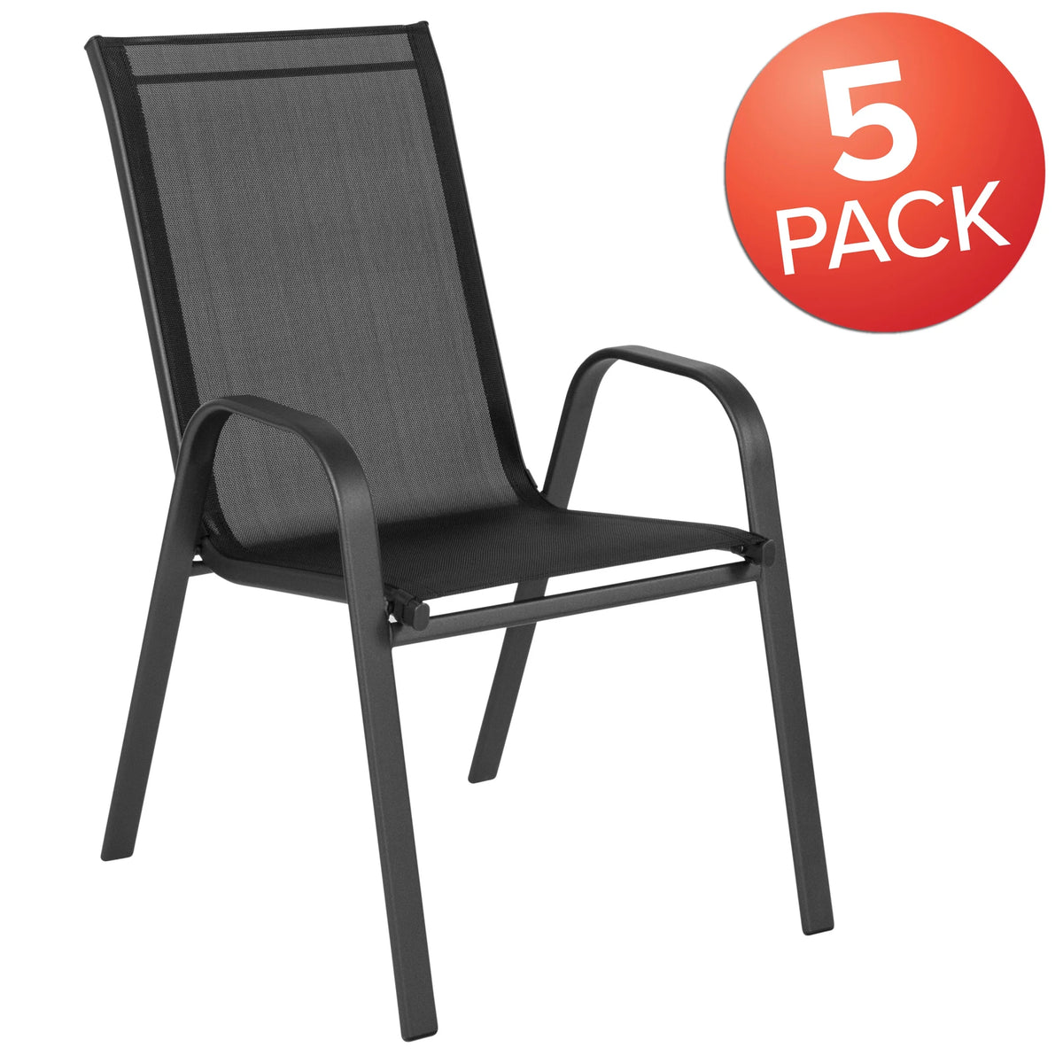 Flash Furniture 5 Pack Brazos Series Brown Outdoor Stack Chair with Flex Comfort Material and Metal Frame