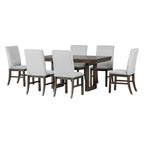 Harper & Bright Designs Farmhouse 7 Pieces Extendable Dining Table Set for 6, Solid Wood Kitchen Table with Butterfly Leaf and 6 Upholstered Chairs, Brown