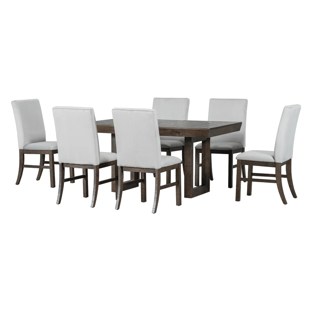 Harper & Bright Designs Farmhouse 7 Pieces Extendable Dining Table Set for 6, Solid Wood Kitchen Table with Butterfly Leaf and 6 Upholstered Chairs, Brown