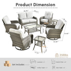 Ovios 5 Pieces Outdoor Patio Furniture Set High Back All Weather Wicker Conversation Set with Swivel Chairs & Coffee Table, Dark Gray