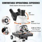 VEVOR Compound Trinocular Microscope, 40X-5000X Magnification Trinocular Compound Lab Microscope with Two-Layer Mechanical Stage, External Interface, LED Illumination and Microscope Slides Included