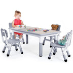 LAZY BUDDY Kids Table and 4 Chairs Set, Height Adjustable Toddler Desk with Graffiti Desktop, Kids Activity Table Set for Daycare, Home