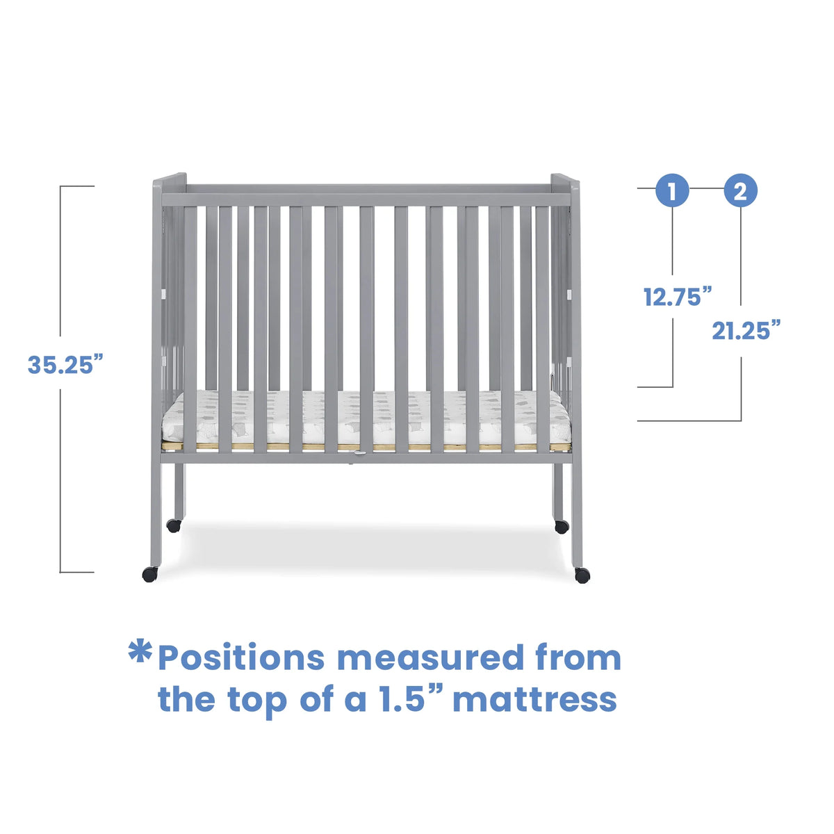 Delta Children Lee Portable Folding Mini Crib with 1.5-Inch Mattress - Greenguard Gold Certified, Bianca White
