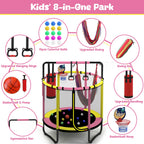Mini Round Trampoline for Kids with Basketball Hoop, SEGMART 55'' Indoor Outdoor Toddler Trampoline with Enclosure Net, Swing, Sandbag, Ring, Ocean Balls, Small Trampoline Gift for Boys Girls, Blue