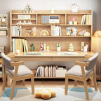 BALANBO Solid Wood Kids Desk and Chair Set with Hutch,Study Computer Desk with Drawers, Extra Large Two Person Study Desk Writing Table, Student White Desk with Bookshelf for Bedroom,Study Room,White