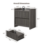 SICOTAS 25.4" Wide Nightstand Set of 2 with Charging Station, Modern Night Stand  with  2 Fluted Dresser & Handle-Less Storage Farmhouse Bed Side Table  for Bedroom, Natural Oak