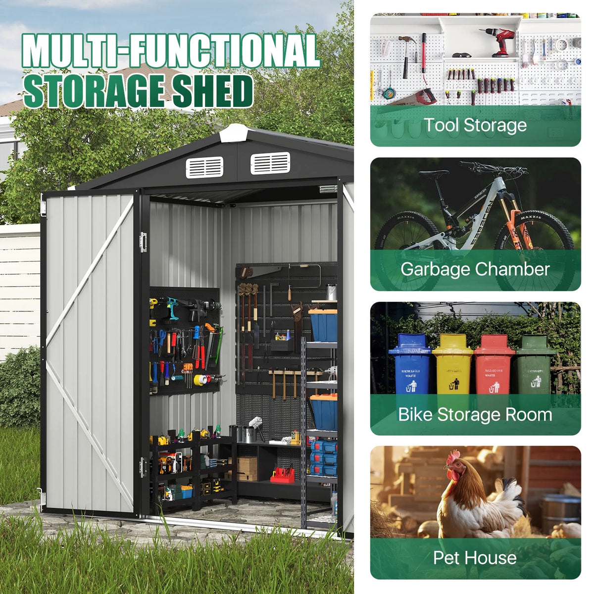 Clouddwell 6 ft. x 4 ft. Outdoor Storage Shed, Metal Garden Shed with Lockable Doors & Sloped Roof for Backyard, Patio, Poolside