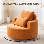 Fumahaus Upholstered Swivel Accent Chair, Oversized Comfy Round Sofa Chair with Two Pillows, Leisure Sofa Chair for Living Room Bedroom, Beige