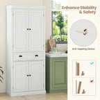 Gymax 72'' Kitchen Pantry Storage Cabinet Tall Freestanding Cupboard w/ 4 Doors Large Drawer White