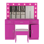 Ktaxon Large Makeup Vanity, Vanity Table Set w/ Visible Glass Top w/ Charging Station, White