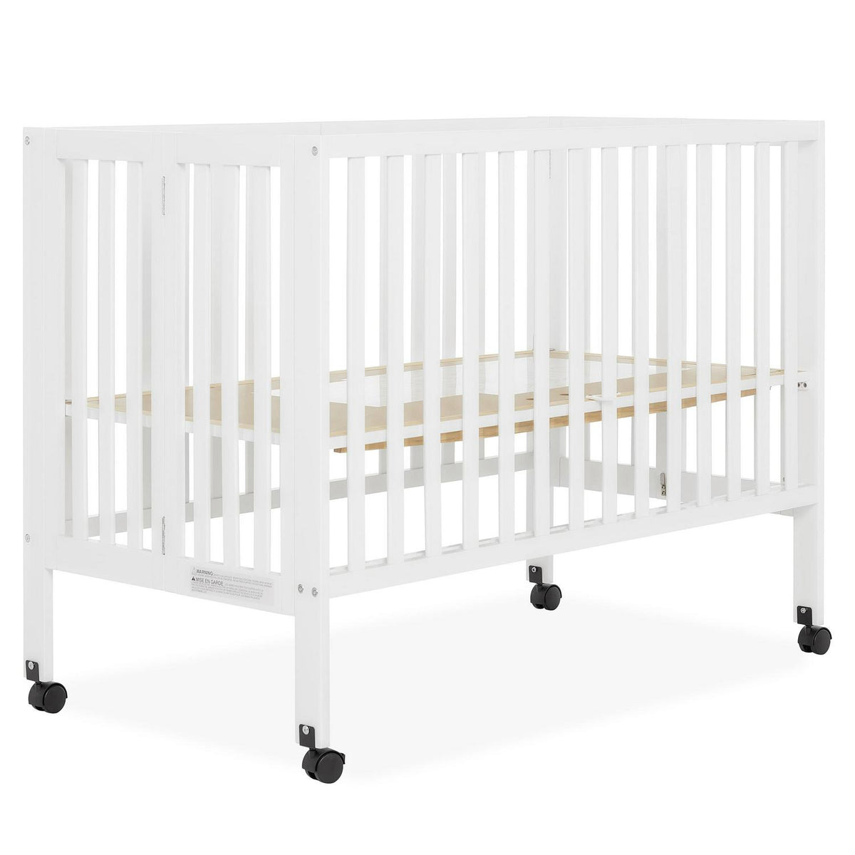 Dream On Me Quinn Full-Size Folding Crib. Removable Wheels. Modern Nursey. Adjustable Mattress Support. Patent Folding System in White