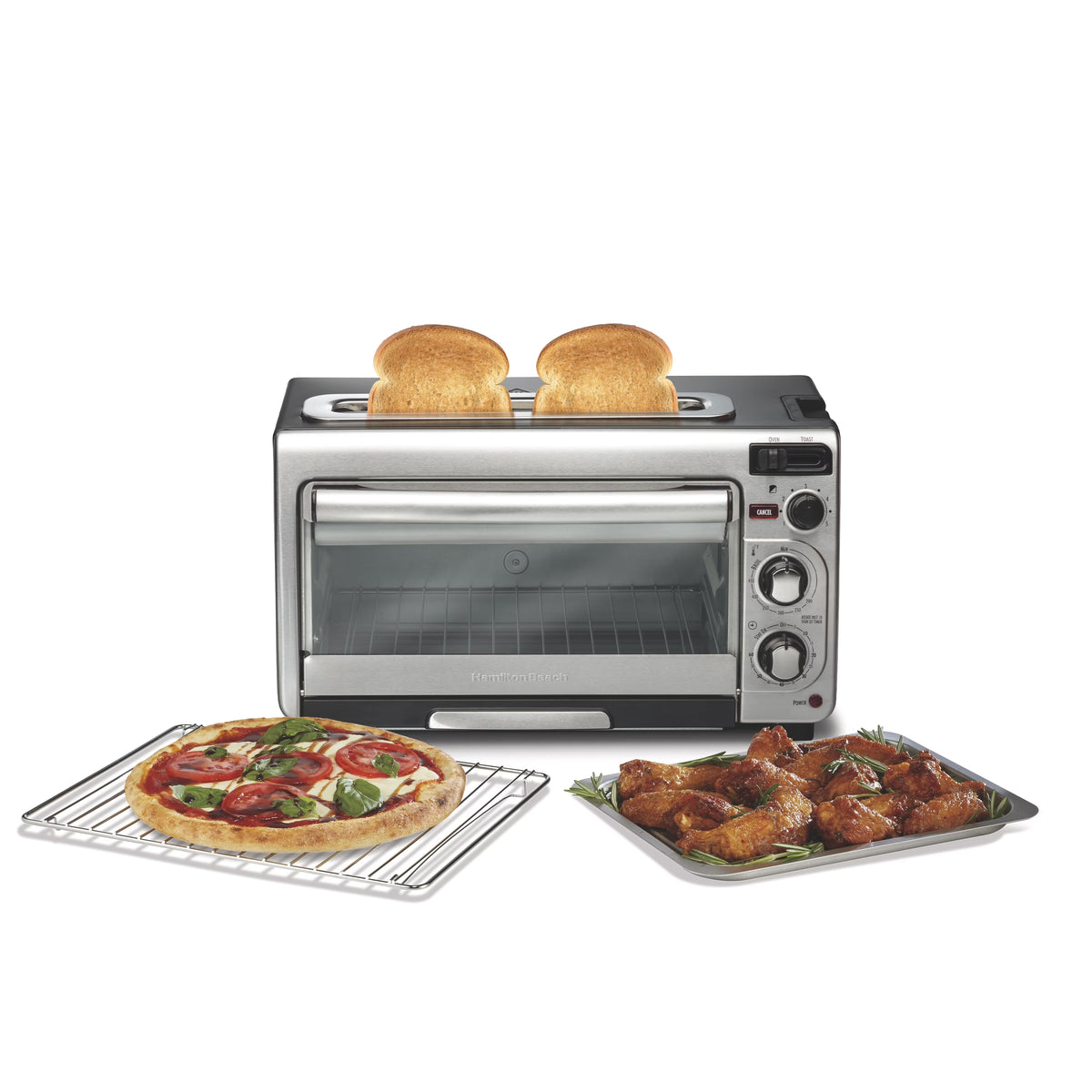Hamilton Beach 2-in-1 Countertop Toaster Oven & Long Slot 2 Slice Toaster Combo, Stainless Steel