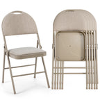 Costway Set of 6 Folding Chairs Fabric Upholstered Padded Seat Metal Frame Home Office Beige