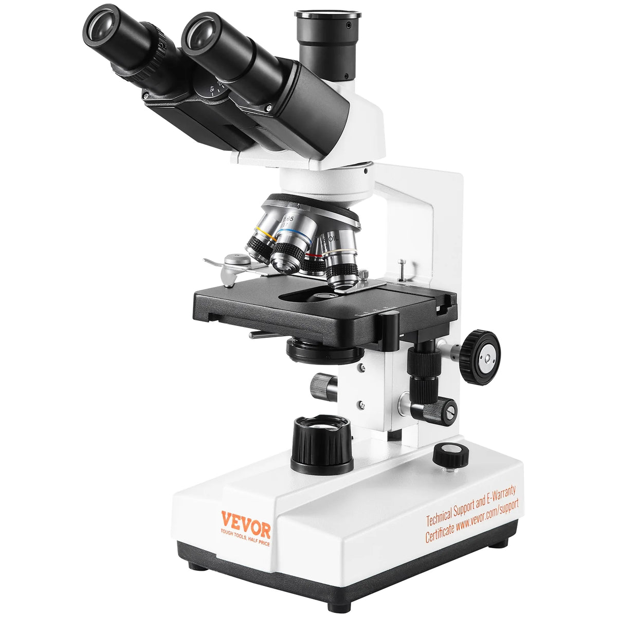 VEVOR Compound Trinocular Microscope, 40X-5000X Magnification Trinocular Compound Lab Microscope with Two-Layer Mechanical Stage, External Interface, LED Illumination and Microscope Slides Included