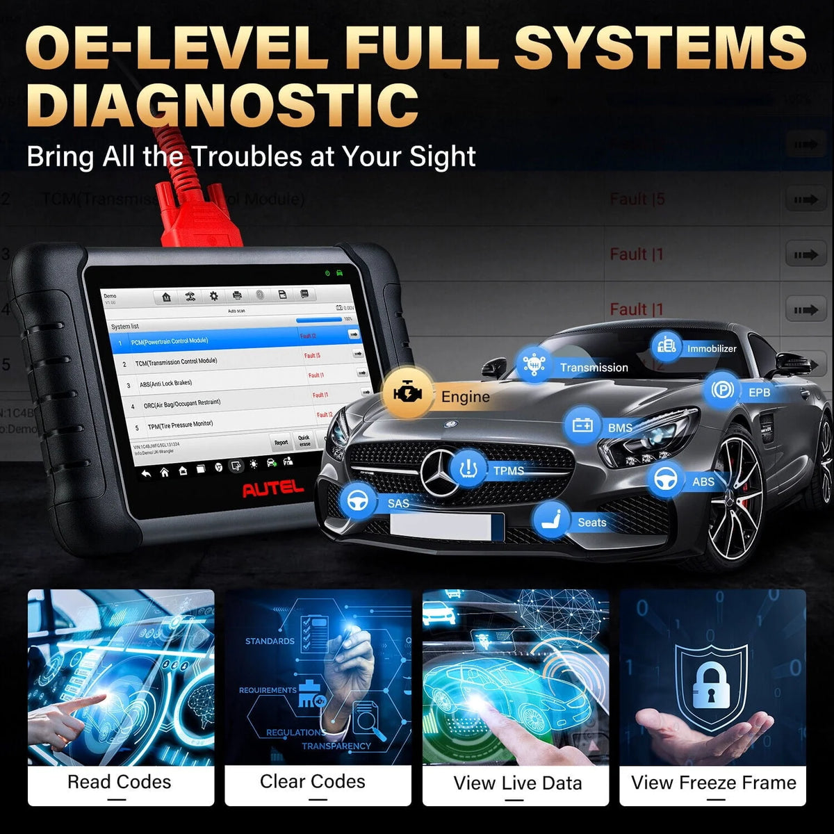 Autel Scanner MaxiCOM MK808S Car Diagnostic Scan Tool Bi-directional All Systems Diagnosis 28+ Services Active Test