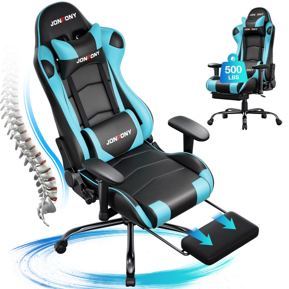 JONPONY Big and Tall 500LBS Gaming Chair, Ergonomic Design, Gamer Chair PU Leather with Footrest and Lumbar Support, High Back Office Chair Support 8 Hours Long Sitting,Red Computer Chair,Red
