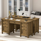 FIAKOA 45"Executive Desk, Modern Farmhouse Computer Desk with Drawers & Cabinet, White Home Office Desk Writing Workspace for Work Study