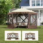 Pop Up Gazebo,Portable Outdoor Camping Canopy Screen Tent With Waterproof 6 Sidewalls&Mosquito Netting,Easy Up Windproof & Waterproof Party Tent For Lawn Garden Backyard,Grey/Brown