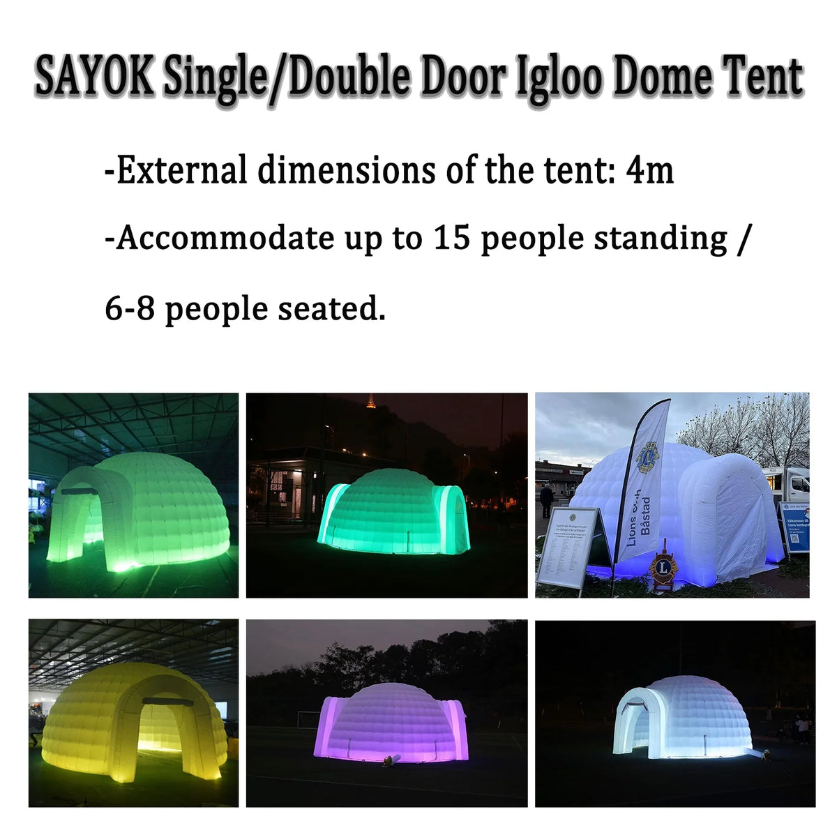SAYOK 16.4ft Inflatable Igloo Dome Tent with LED Lgith Protable White Nightclub Tent for Party Wedding Event