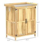 Outsunny Outdoor Garden Shed, Wooden Backyard Shed with Metal Tabletop, Shelf and 2 Doors for Patio, Lawn, Gray