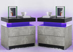 LED Nightstand Set of 2, Modern Bedside Table with 2 Drawers Storage Space, Adjustable Colors LED Light, Black
