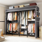 EnHomee 76"W Clothes Rack with Cover,1100LBS Heavy Duty Wardrobe Closet Organizer,Adjustable Portable Closet��Black