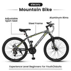 Clearance! Saver100 24 Inch Mountain Bike Boys Girls, Steel Frame, Shimano 21 Speed Mountain Bicycle with Daul Disc Brakes and Front Suspension MTB