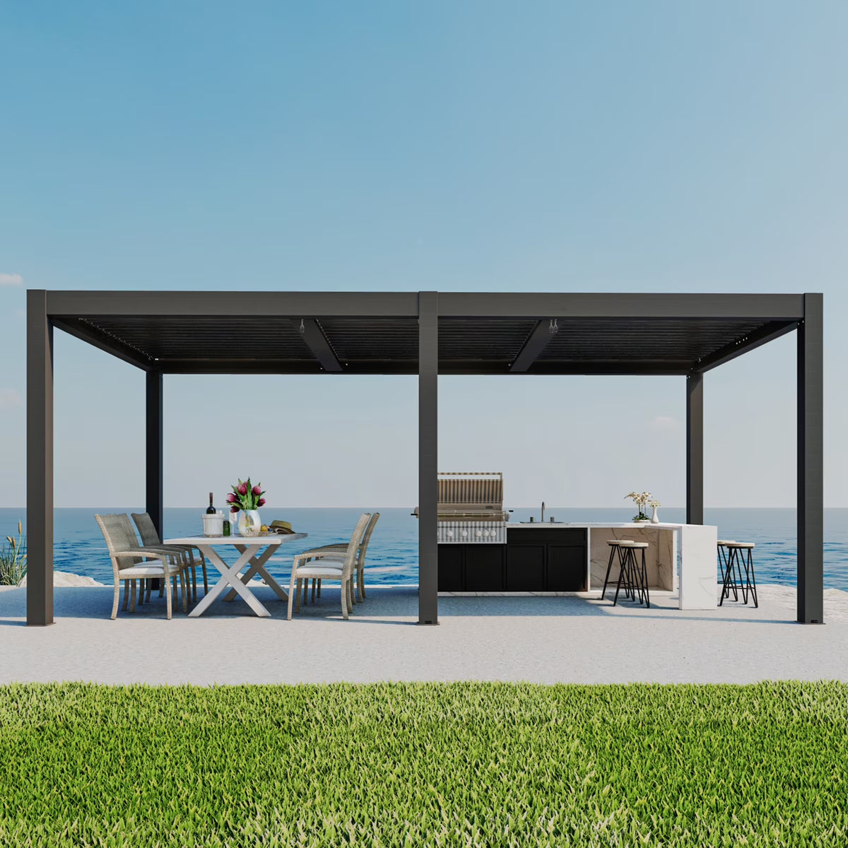 Outdoor Louvered Pergola, Aluminum Outdoor Louvered Pergola Patio with Adjustable Roof for Outdoor Deck,3*6FT,Black
