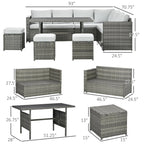 Resenkos Wicker Outdoor Patio Furniture Set, L-Shaped 7 Pieces Outdoor Dining Sectional Sofa, Gray