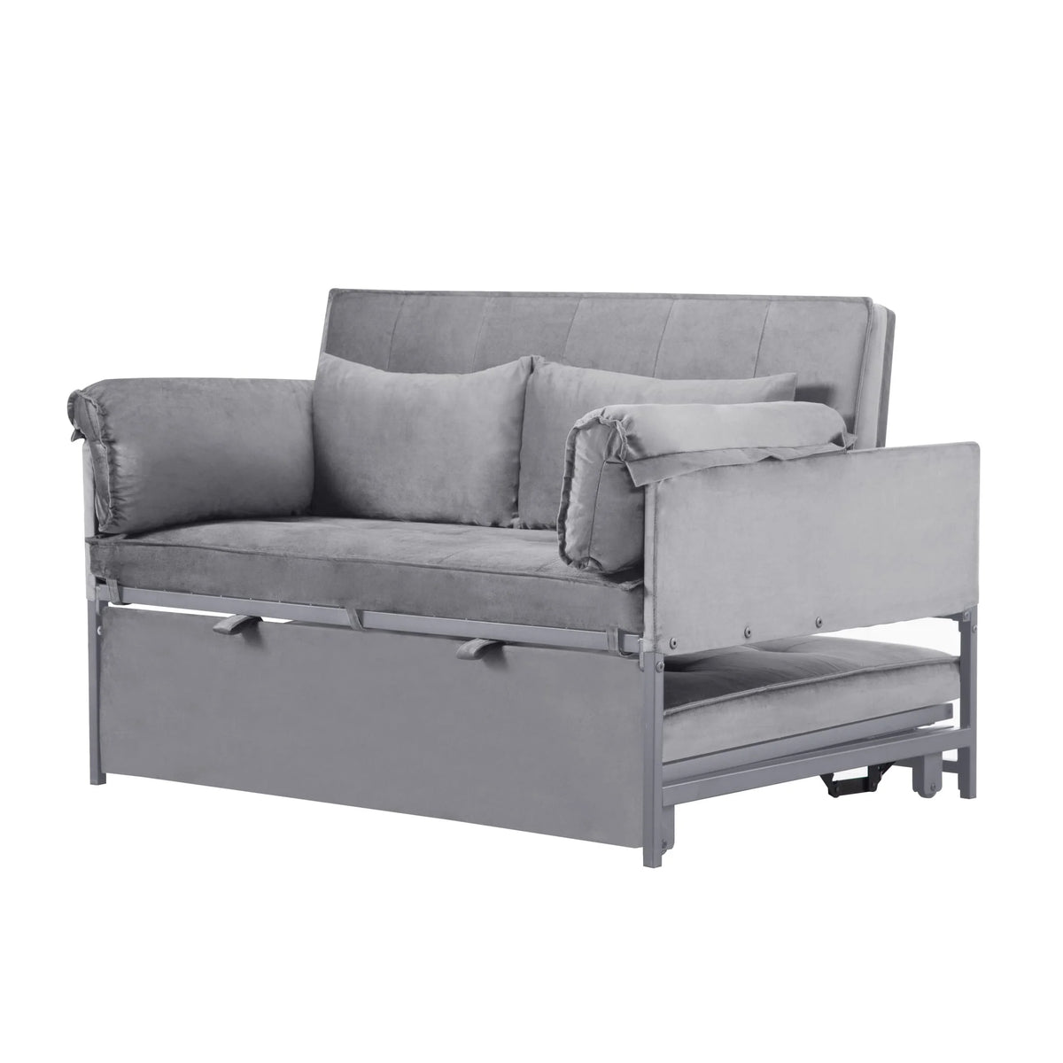 Gewnee 55'' Modern Convertible Velvet Sofa Bed with Pull-Out Twin Bed, Adjustable Backrest for Living Room, Office (Dark Gray)