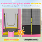 EUROCO 7FT Trampoline with Removable Slide, Kids Indoor Outdoor Trampoline with Enclosure Net and Ladder, Pink