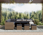 Bifanuo 7 Piece Patio Furniture Set, Outdoor Furniture Patio Sectional Sofa, All Weather PE Rattan Outdoor Sectional with Beige Cushions and Table, Black Wicker