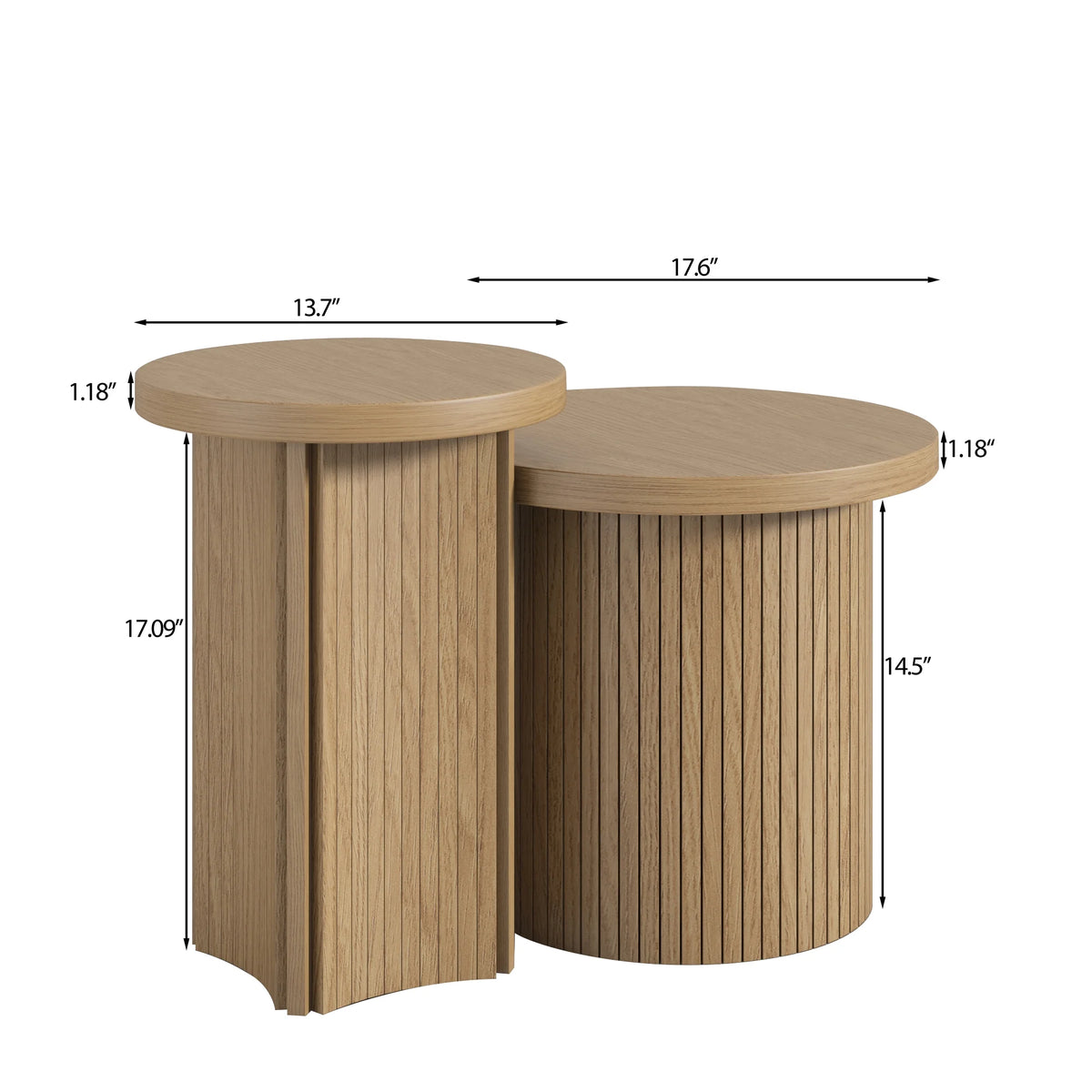 Nesting Coffee Table Set of 2, Wooden Round Coffee Table, Modern Circle Side Table, Accent End Side Table for Living Room, Office, Balcony
