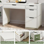 DreamCurship White Desk with Drawers, Modern Computer Desk with File Drawers, Home Office Study Writing Desk with Storage, White