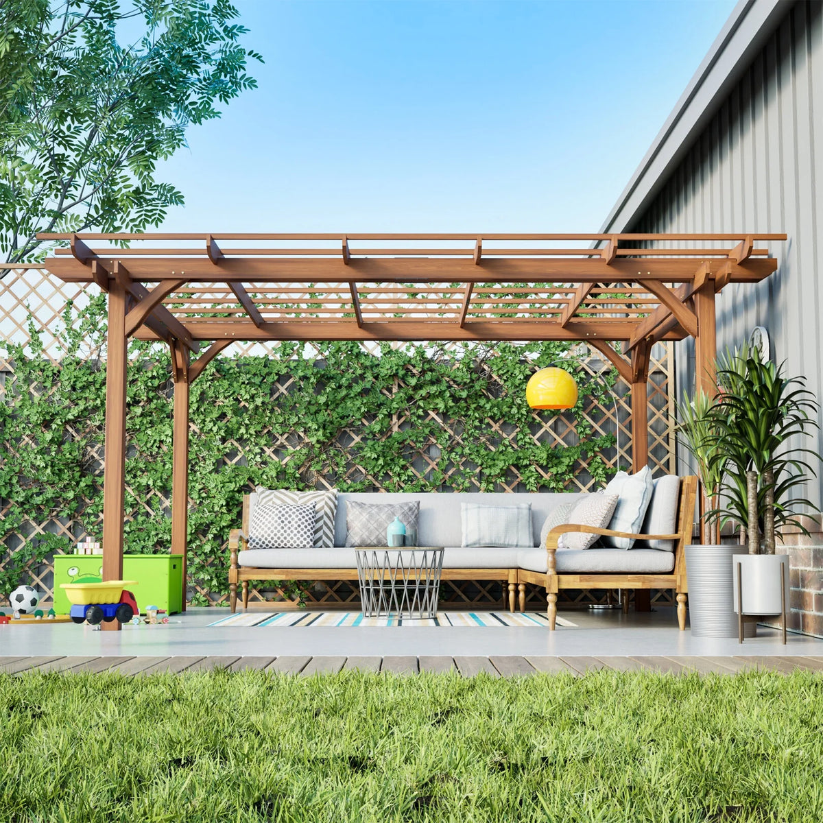 12 x 10 FT Outdoor Pergola, Wooden Pergola Gazebo with Climbing Plant Support and Waterproof, for Patio Porch Garden Backyard, Brown