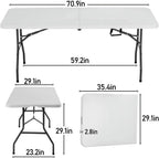 Folding Half Portable Foldable Table for Parties Backyard Events (White, 6 FT 70 * 29) (White, 6 FT)