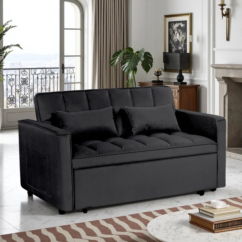 Gewnee 55'' Modern Convertible Velvet Sofa Bed with Pull-Out Twin Bed, Adjustable Backrest for Living Room, Office (Dark Gray)
