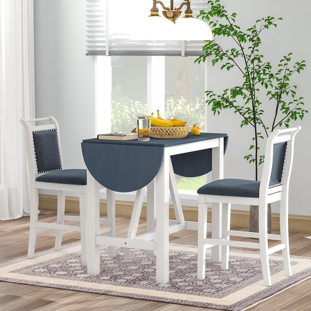 Harper & Bright Designs 3 Piece Wood Folding Dining Table Set Drop Leaf Table with 2 Padded Counter Height Dining Chairs for Small Place, Brown