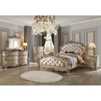 Acme Gorsedd Queen Bed in Cream Fabric and Golden Ivory