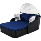 Outdoor Sun Lounger With Adjustable Canopy And Relaxing Pillow - Pe Black Blue Cushion 79.9" Daybed Cozy