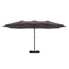 Mondawe 15ft Patio Umbrella Rectangular Outdoor Market Umbrella with Base and LED Lights Beige